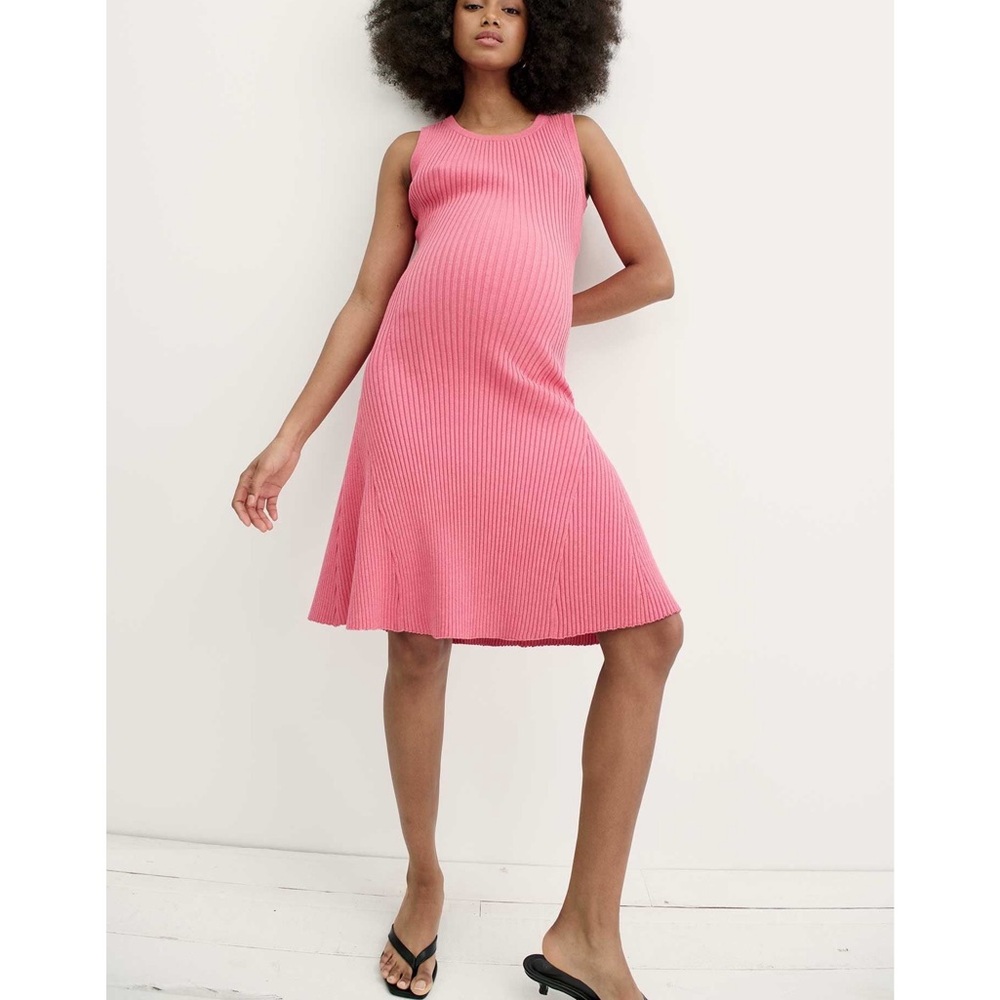 NWT Hatch The Alexis Ribbed Knit Maternity Sleeveless Dress in Coral Pink Sz XL